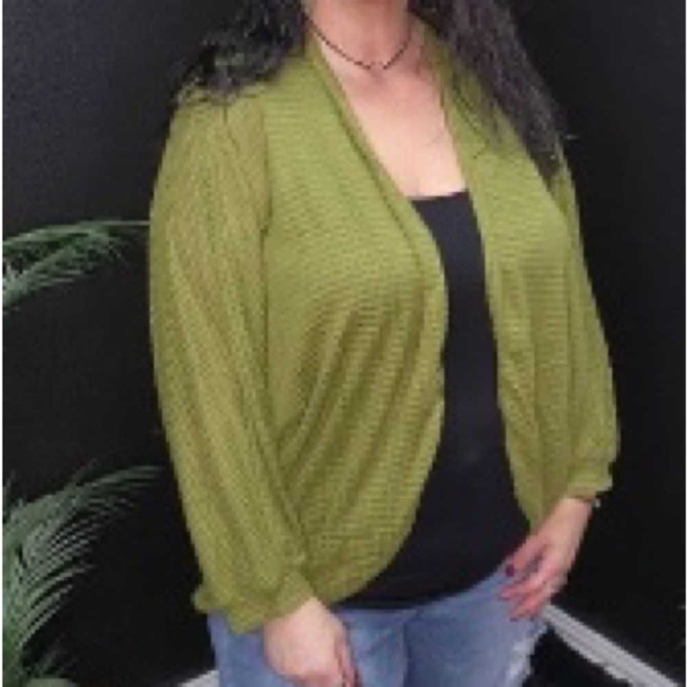 Culture Code Fall Leaf Green Oversized Waffle Hacci   Dolman Sleeve  Cardigan 1X